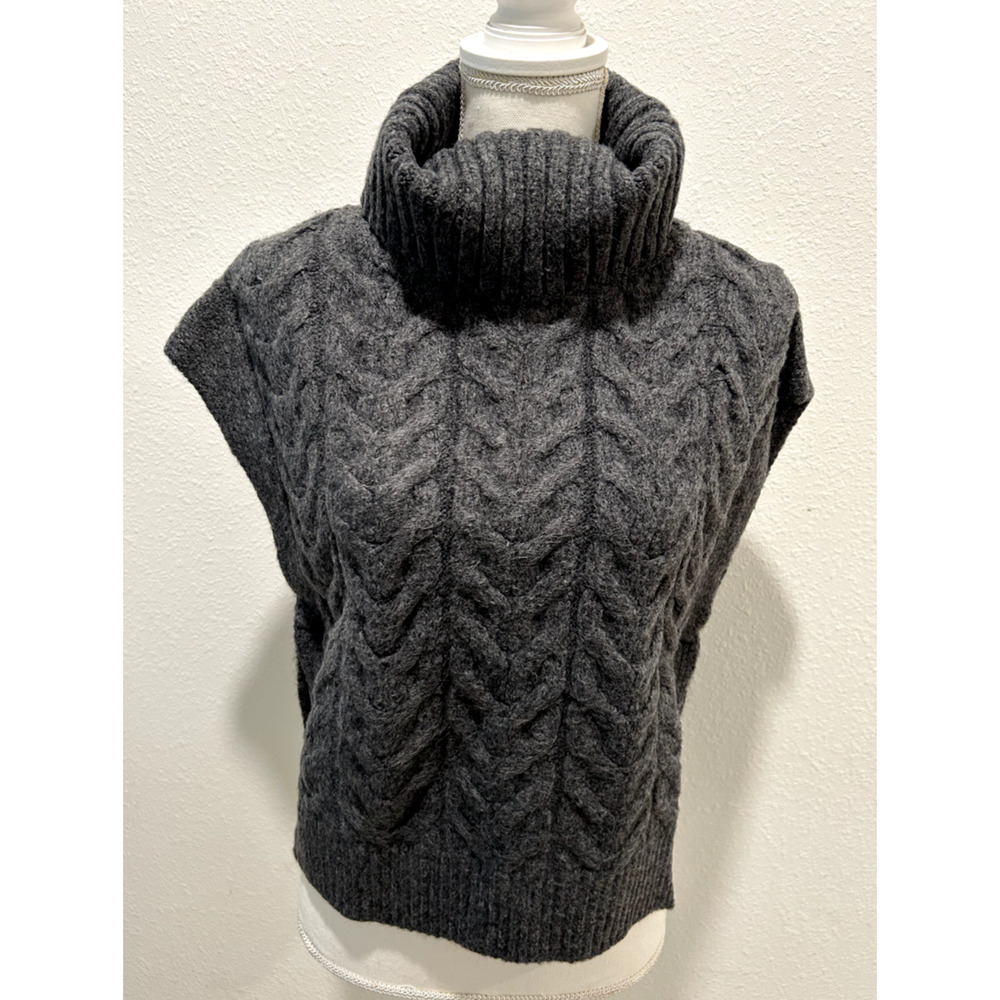 FRYE Women's High-Low Turtleneck Sweater Vest Charcoal Color Knit Pullover B02